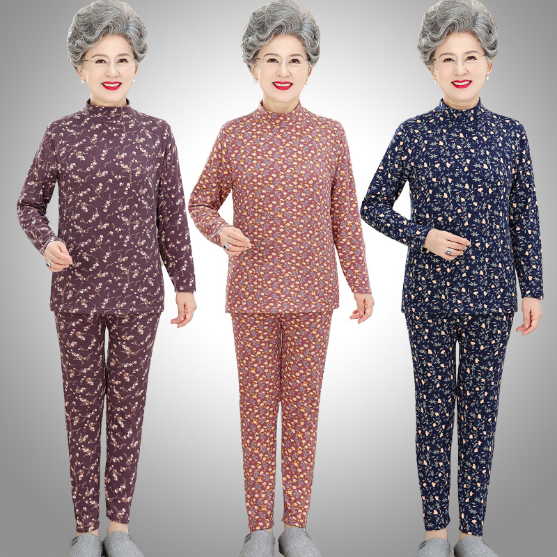 中老年人妈妈秋冬秋衣秋裤奶奶德绒保暖内衣两件套装老太太打底衫